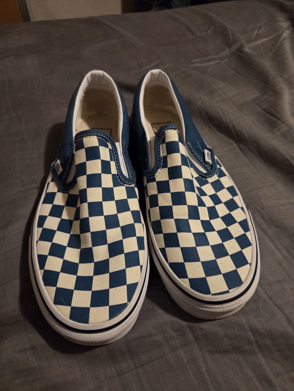 Vans Slip-On Checkerboard Sneakers - Teal & Cream